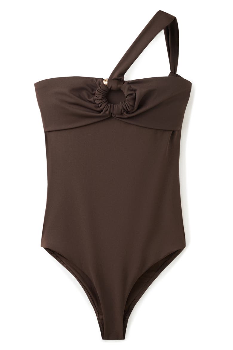 Asymmetric One-Piece Swimsuit, Main, color, BROWN