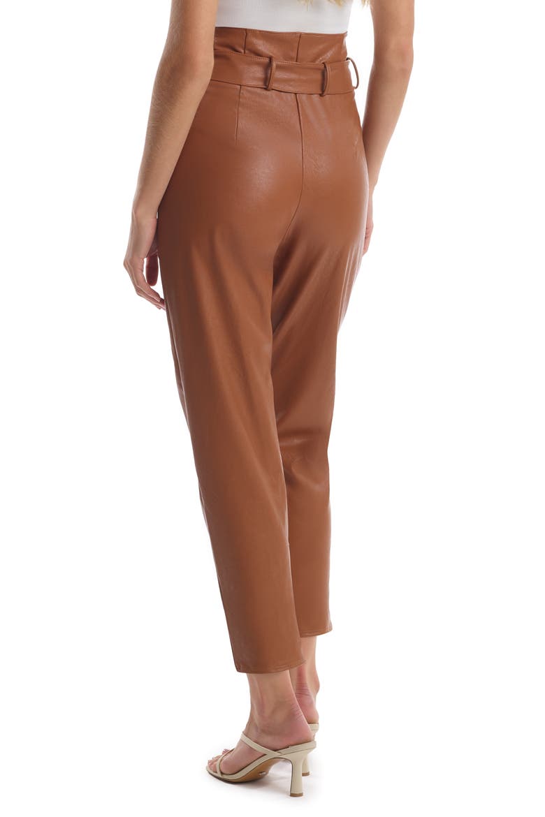 Paperbag Waist Faux Leather Crop Pants, Alternate, color, COCOA