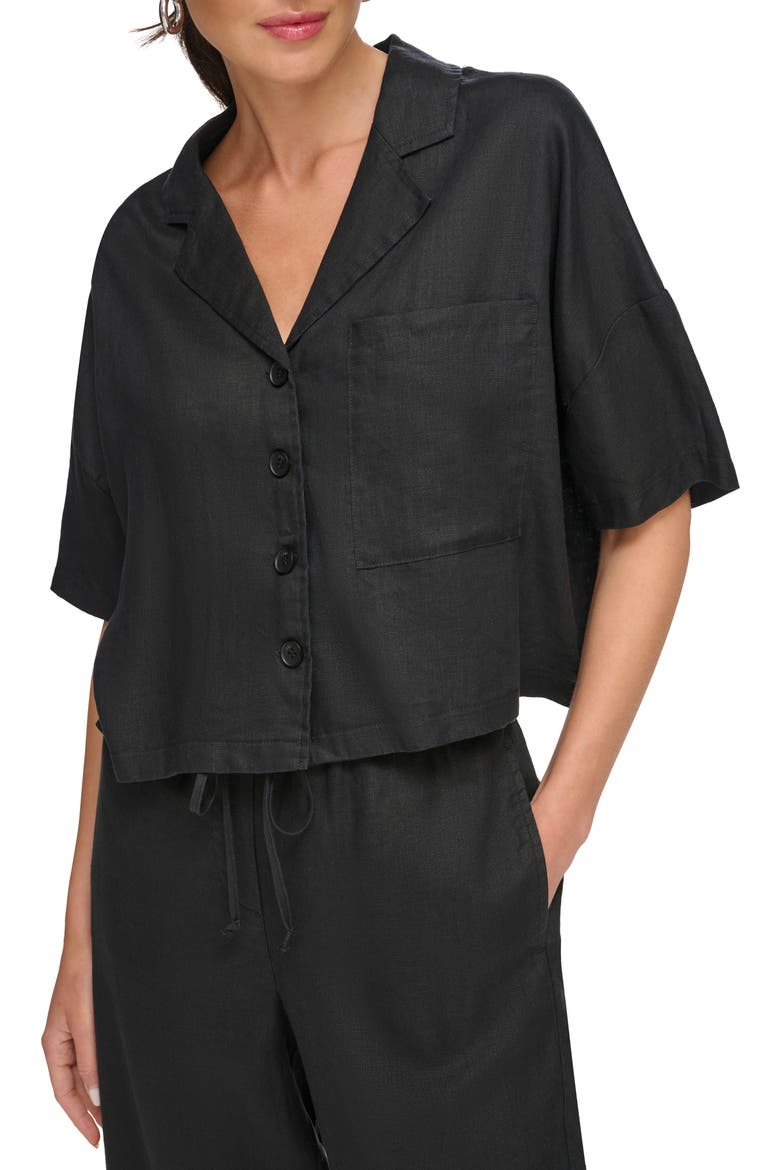 Linen Camp Shirt, Alternate, color, BLACK
