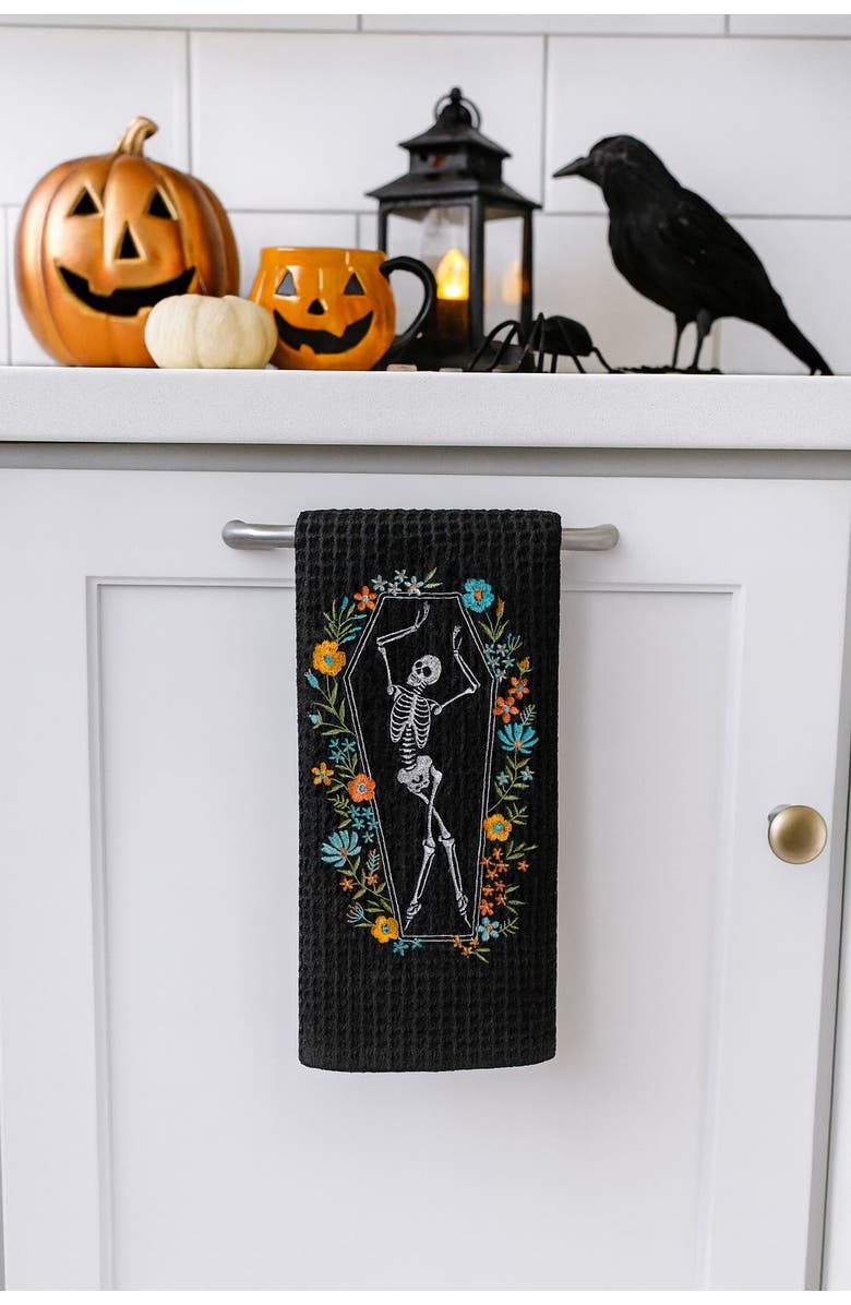 C&F Home Halloween Dance Black Cotton Waffle Weave Dishtowel, Alternate, color, Black
