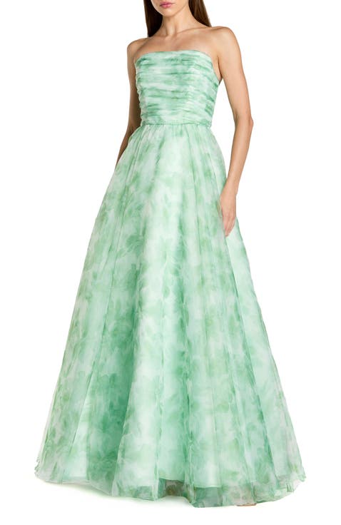 Strapless Chiffon Gown With Ruffle Detail