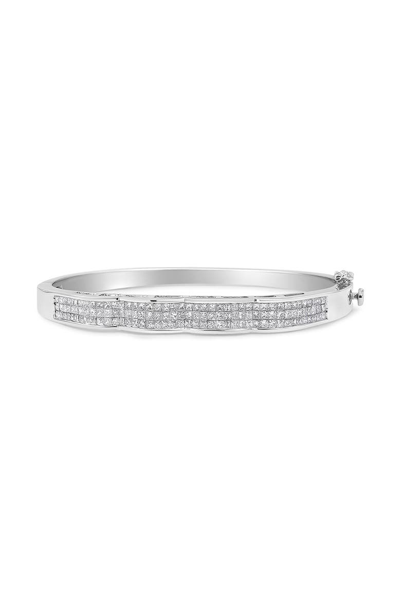 14K White Gold 3 1/3 Cttw Invisible Princess Diamond Wave Bangle Bracelet, Alternate, color, White