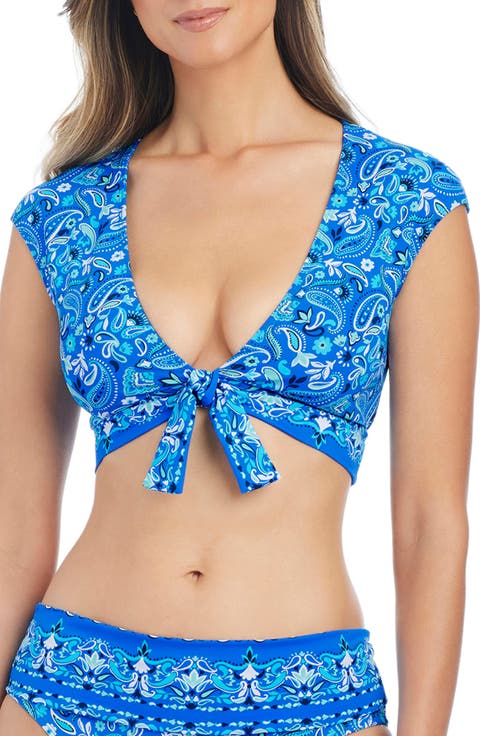 Tie Front Cap Sleeve Bikini Top