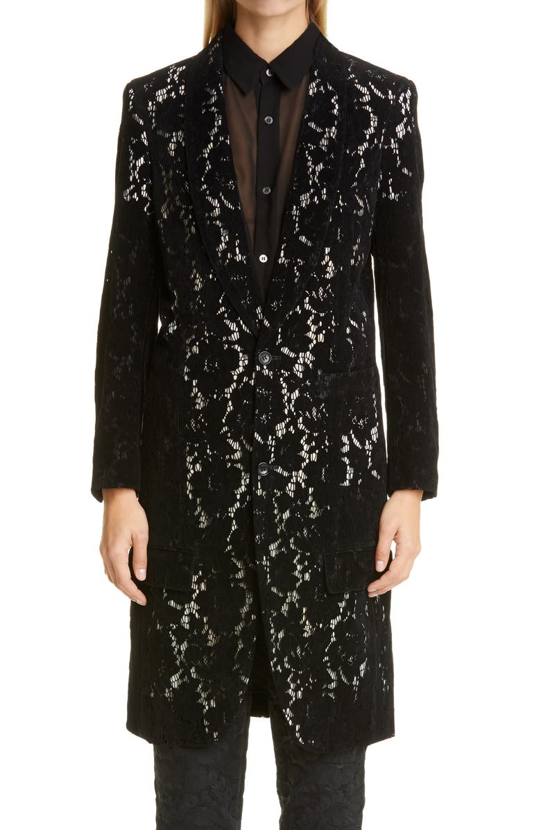 Comme des Garçons Flocked Lace Coat, Main, color, 
