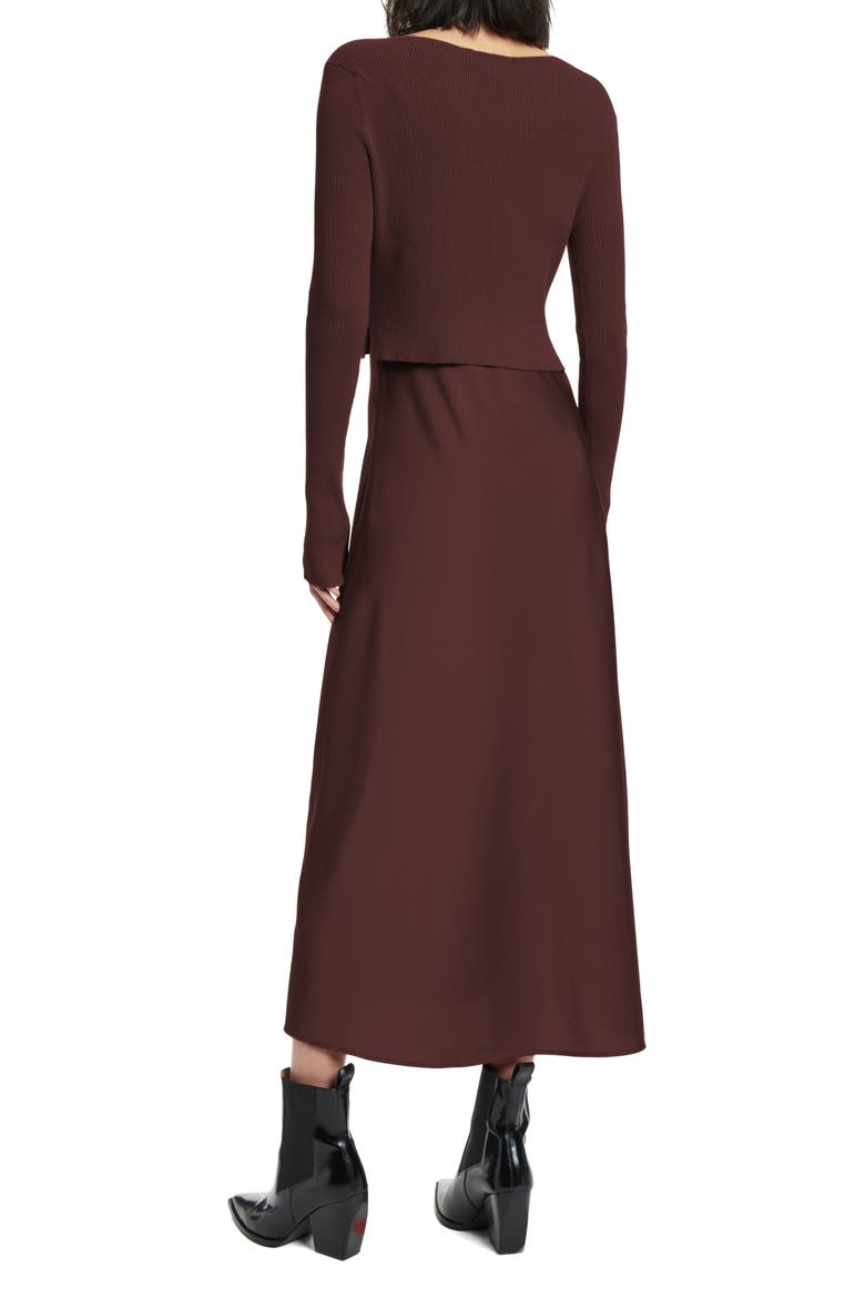 Hera Satin Slipdress with Rib Sweater, Alternate, color, RUST BROWN