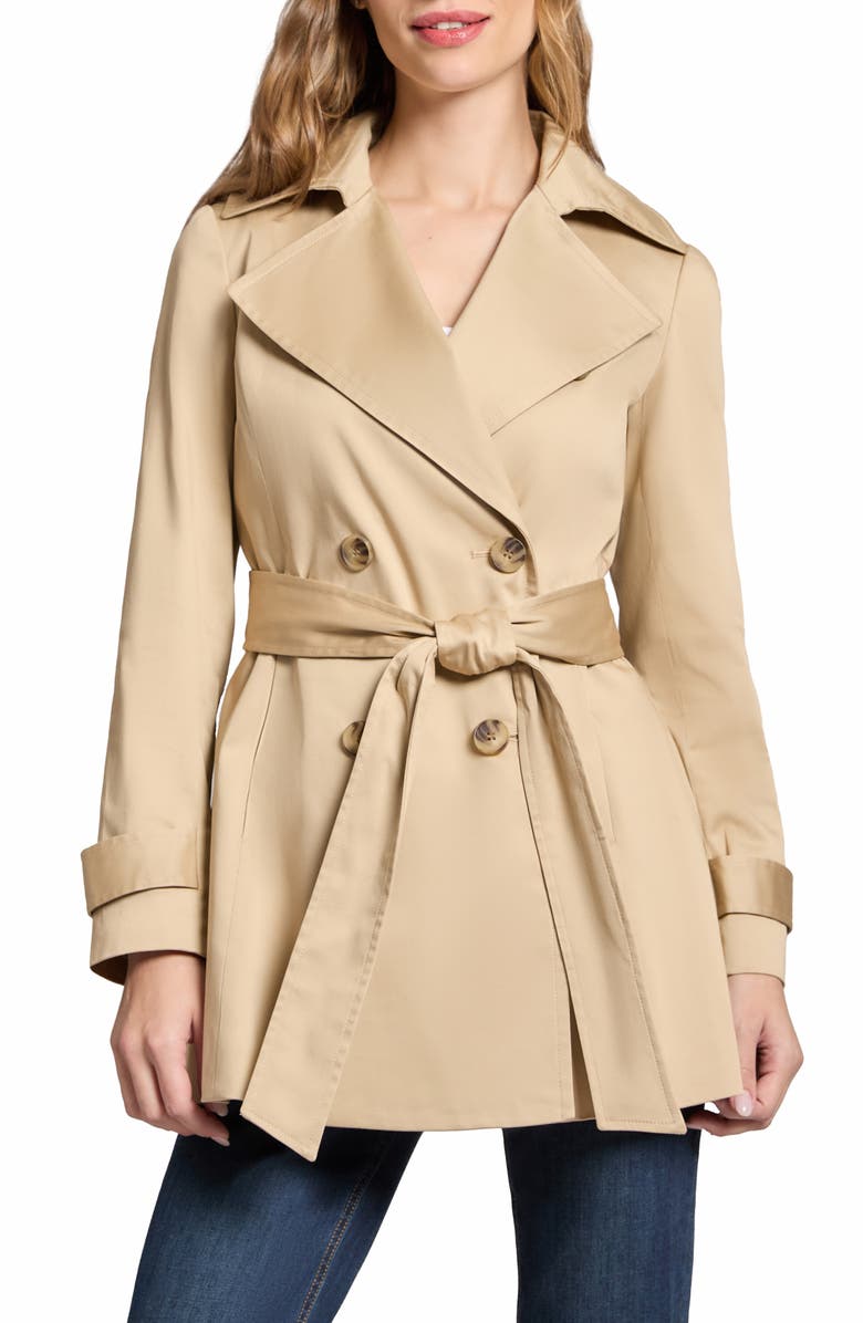 Jones New York Stretch Cotton Sateen Double Breasted Trench Coat, Main, color,