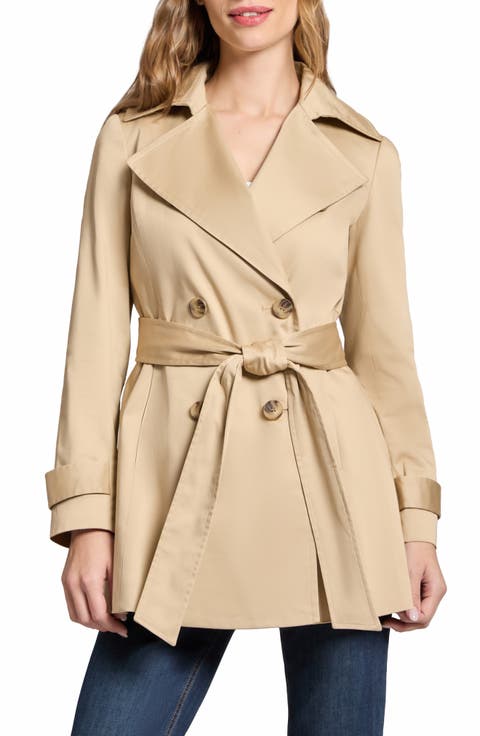 Stretch Cotton Sateen Double Breasted Trench Coat