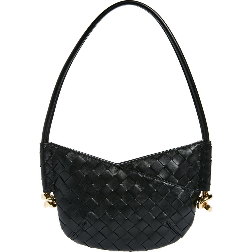 Bottega Veneta Mini Solstice Intrecciato Leather Hobo Bag In Black