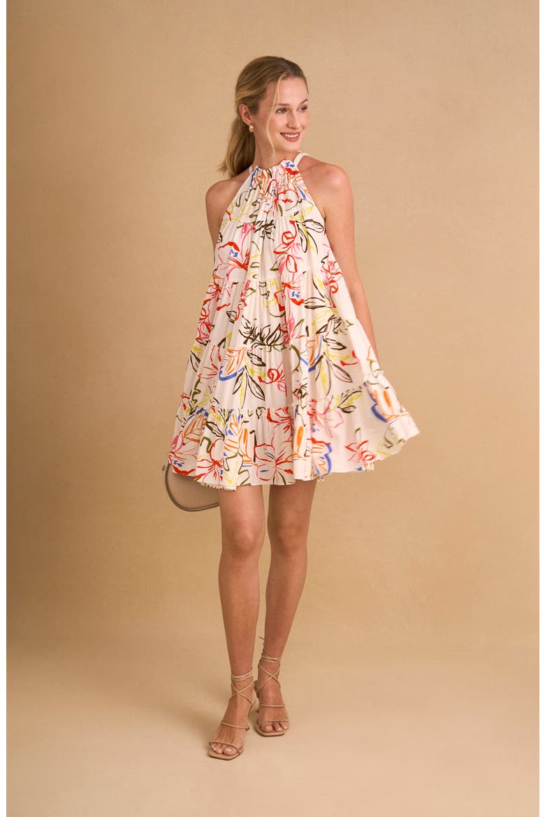 Floral Tiered Trapeze Dress, Alternate, color, NEW IVORY