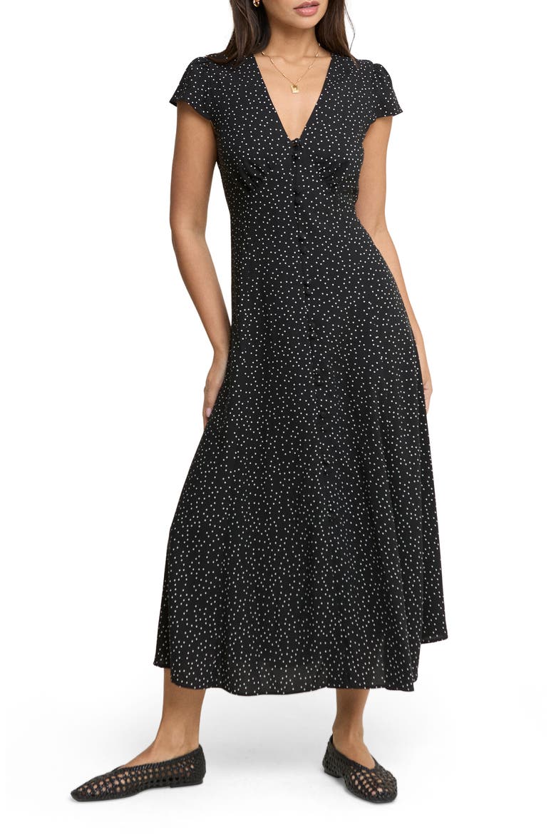 Avery Polka Dot Midi Dress, Alternate, color, BLACK