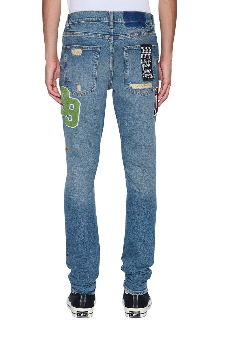 Van Winkle Rodeo Patch Ripped Skinny Jeans, Alternate, color, DENIM