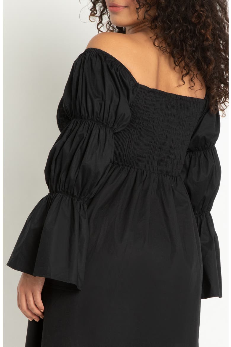 Off the Shoulder Long Sleeve Midi Dress, Alternate, color, TOTALLY BLACK