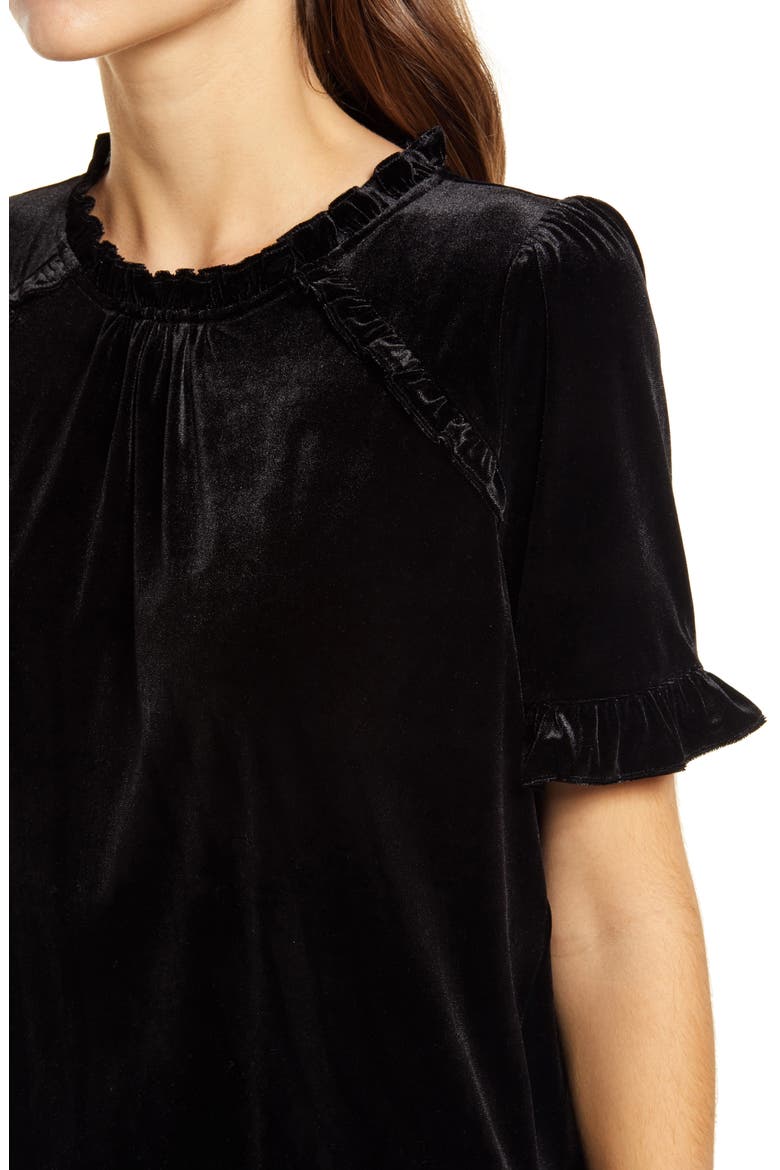 Ruffle Detail Velvet Top, Alternate, color, BLACK