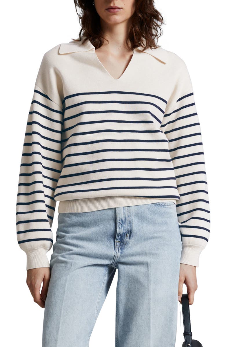 & Other Stories Breton Stripe Cotton Blend Sweater, Main, color, Offwhite/ Navy Stripe