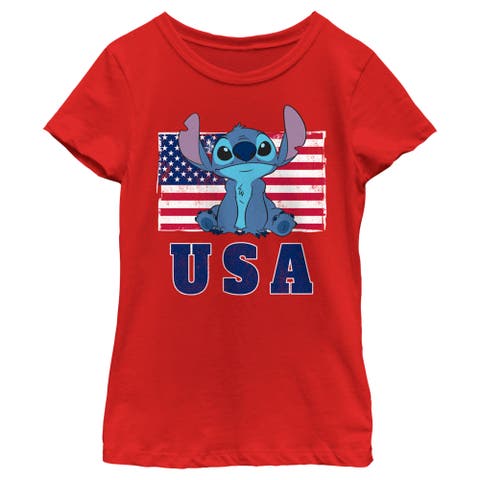 Girl's Lilo & Stitch Distressed Red, White, and Blue  Graphic T-Shirt