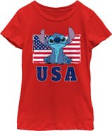 Lilo & Stitch Girl's Lilo & Stitch Distressed Red, White, and Blue Graphic T-Shirt