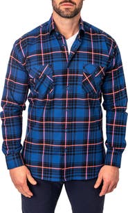 Maceoo Plaid Embroidered Cotton Flannel Button-Up Shirt