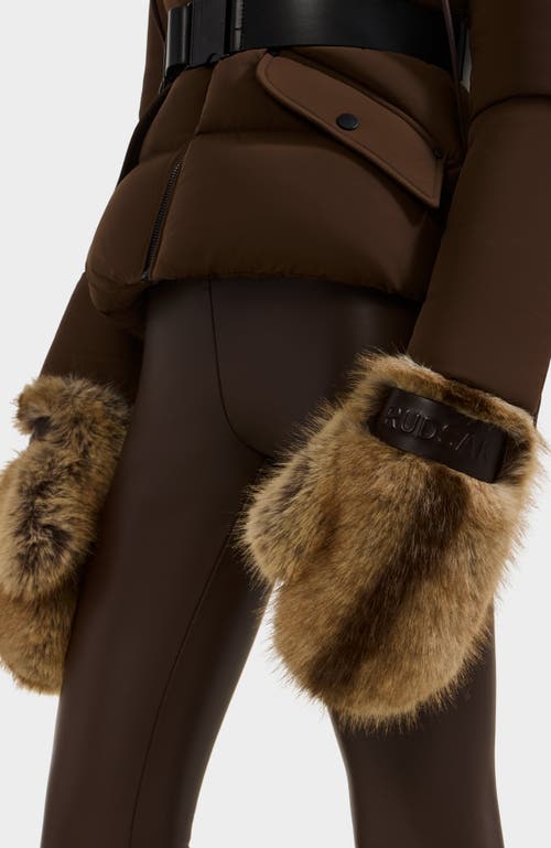 Rudsak Lira Faux Fur Aviator Hat & Mitten Set In Brown