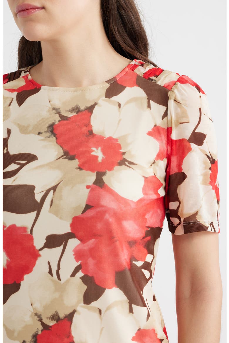 Floral Print Ruched Sleeve Top, Alternate, color, WHITE DOVE MULTI