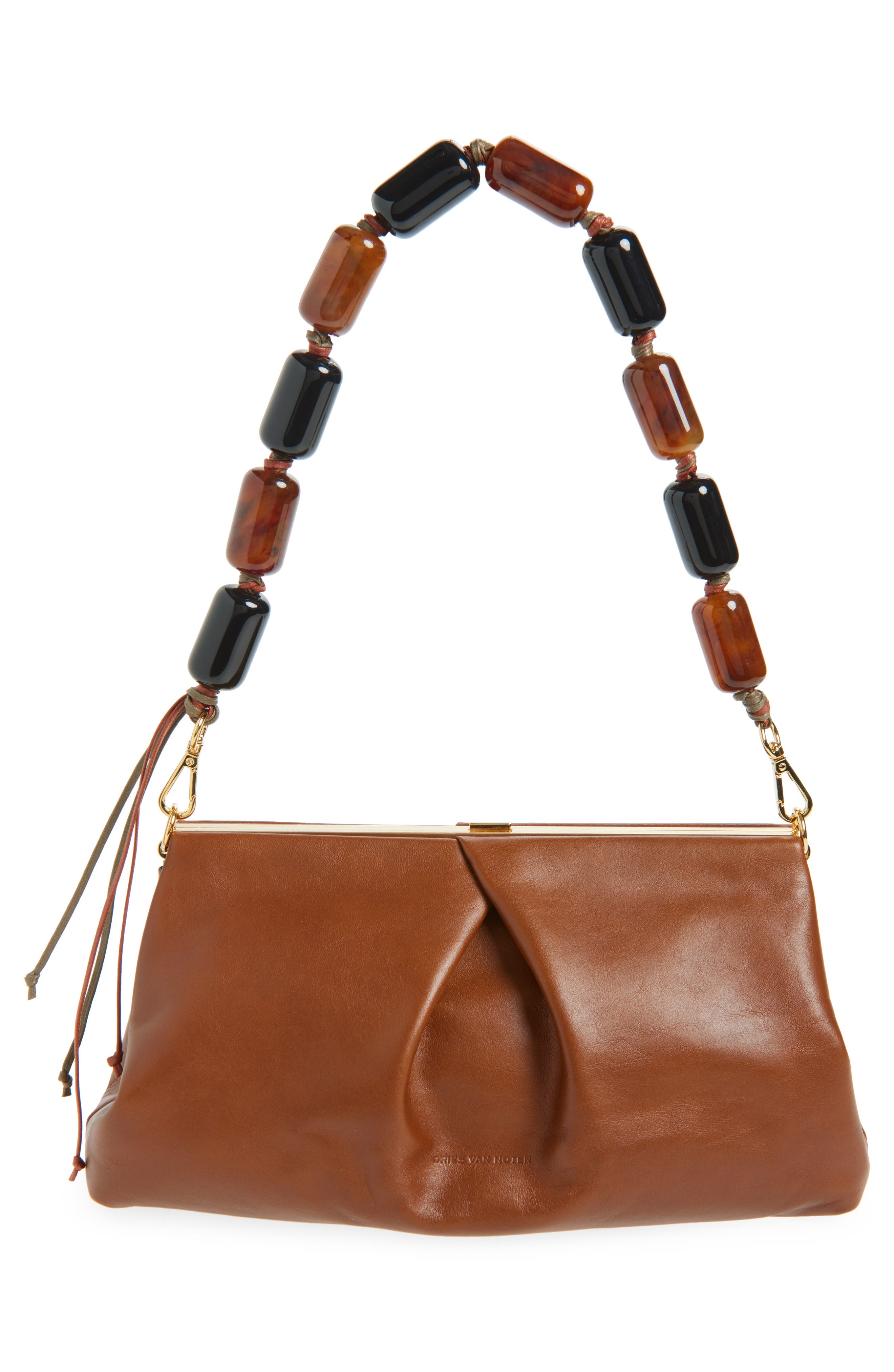 Dries Van Noten Pleated Leather Clutch, Alternate, color, Tan 712