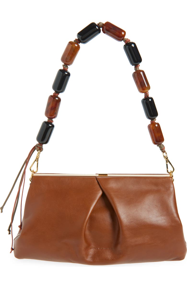 Dries Van Noten Pleated Leather Clutch, Alternate, color, Tan 712