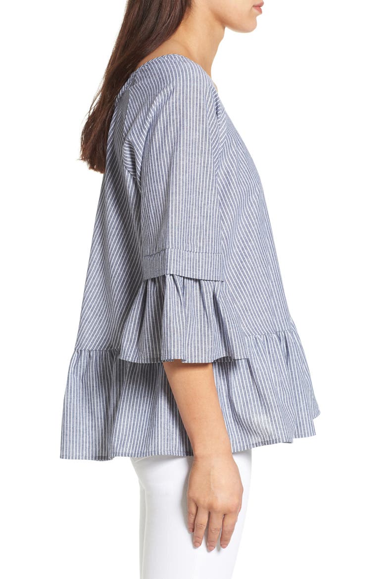 Crisscross Drop Ruffle Top, Alternate, color, BLACK/ WHITE STRIPE