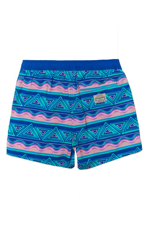 Party Pants Fiesta Stripe Sport Swim Trunks In Aruba Blue