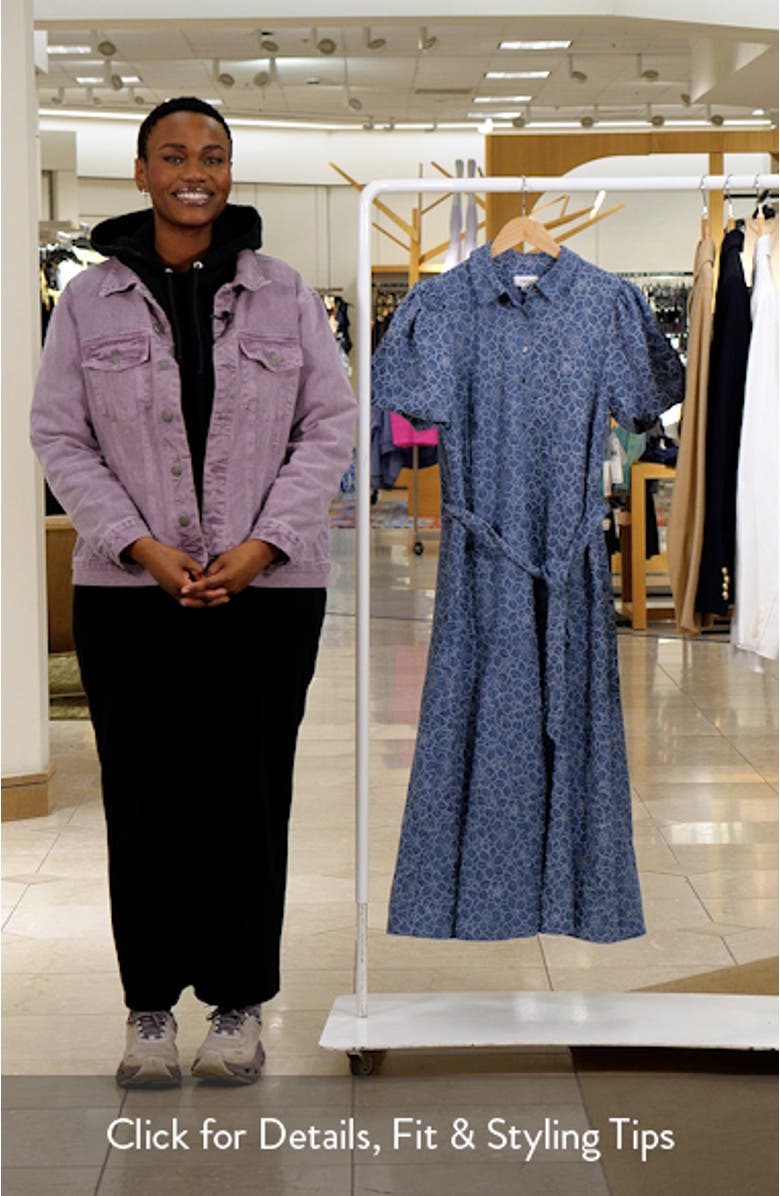 Embroidered Floral Chambray Midi Shirtdress, sales video thumbnail