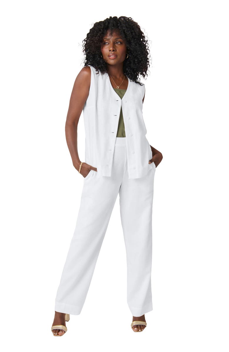 Jessica London Linen Vest & Pant Suit Set, Main, color, White