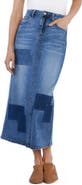 Wash Lab Denim Retro Patchwork Denim Midi Skirt