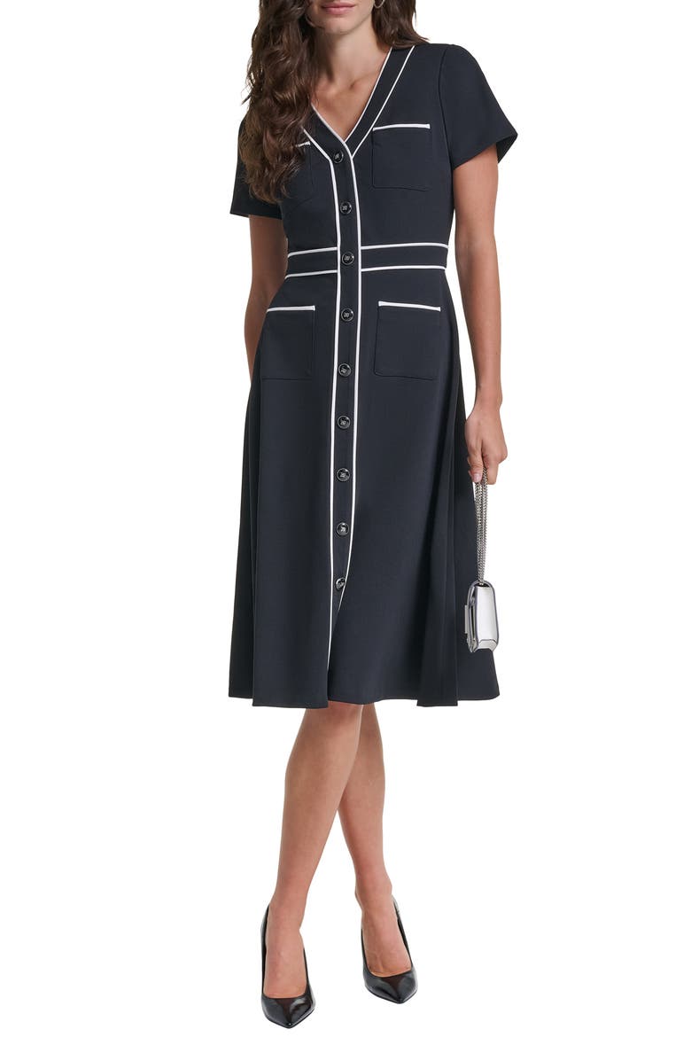 Contrast Scuba Crepe Midi Dress, Alternate, color, BLACK/ SOFT WHITE