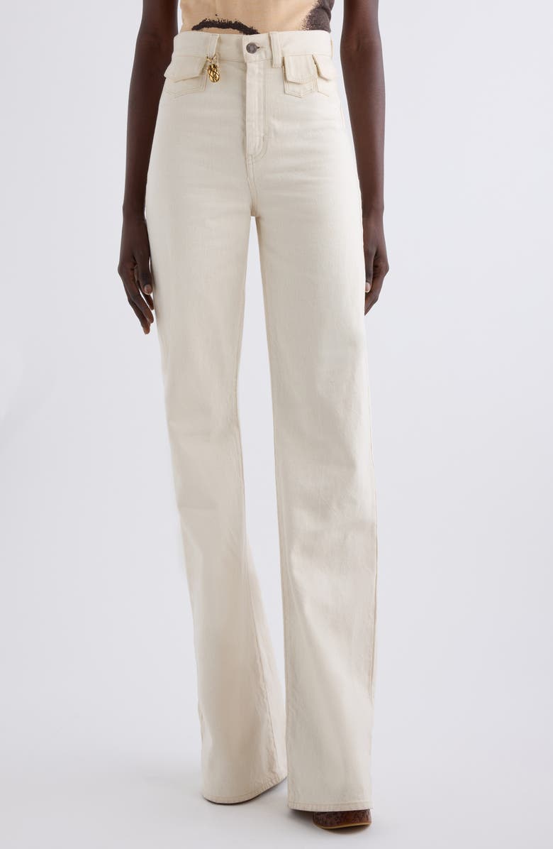 Chloé Pineapple Charm High Waist Twill Pants, Main, color, Eden White