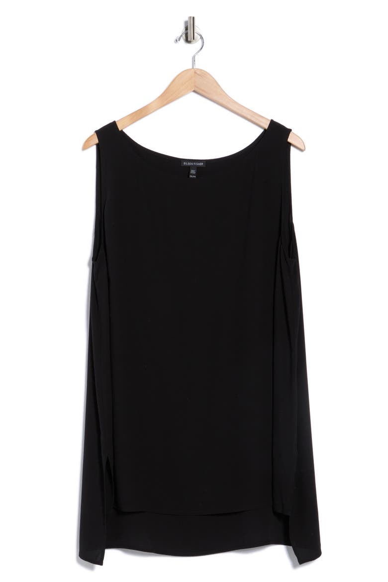 Bateau Neck Longline Silk Shell, Main, color, BLACK