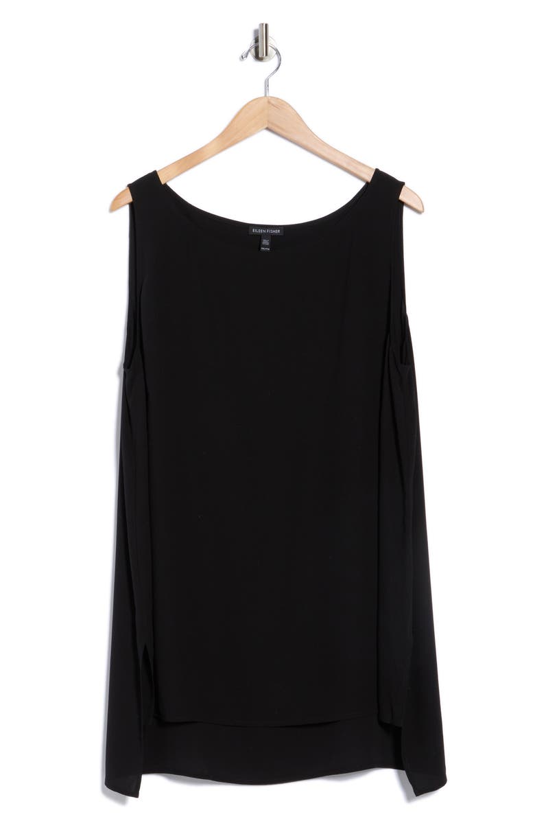 Eileen Fisher Bateau Neck Longline Silk Shell, Main, color, Black