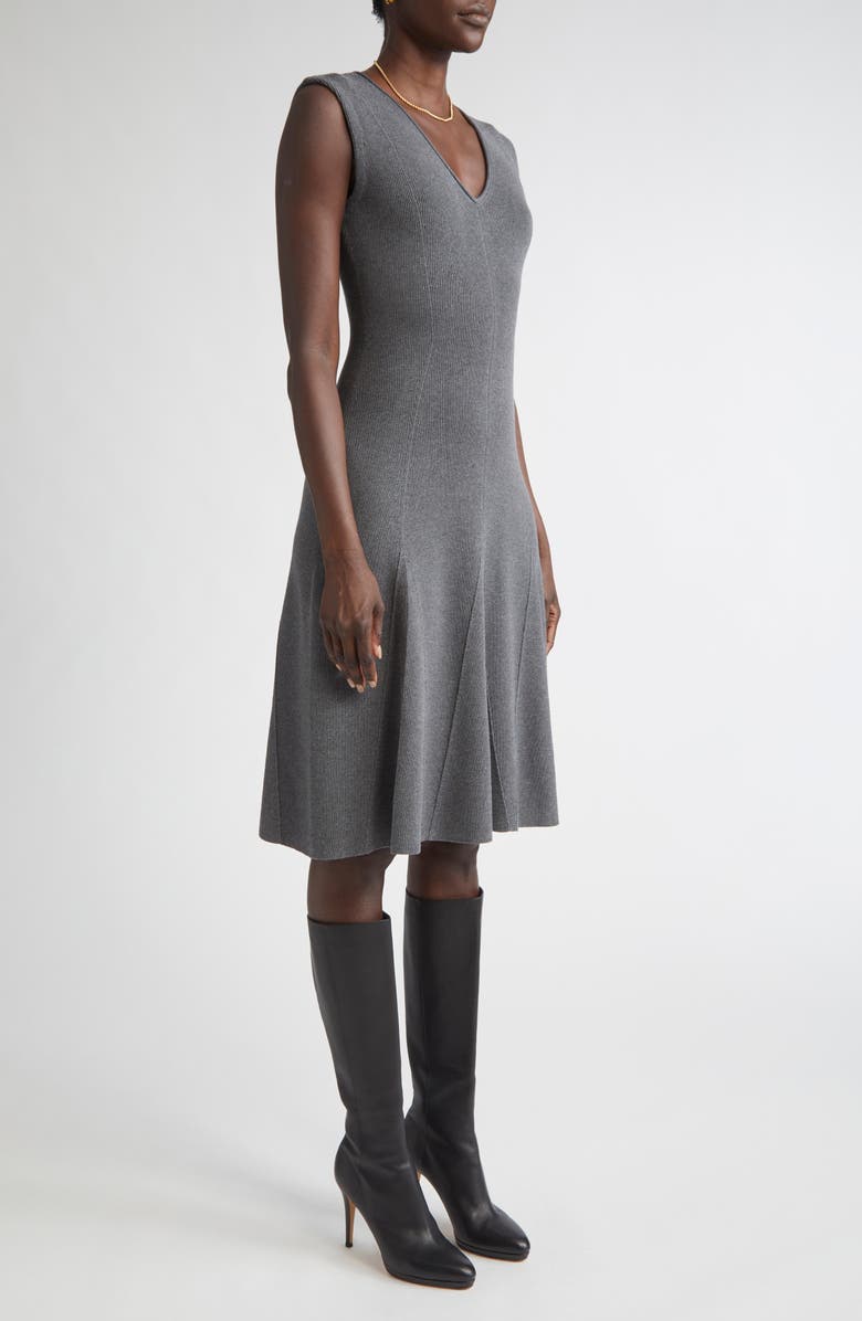 ST. JOHN Sleeveless Engineered Godet Fit & Flare Dress, Alternate, color, Dark Grey Melange