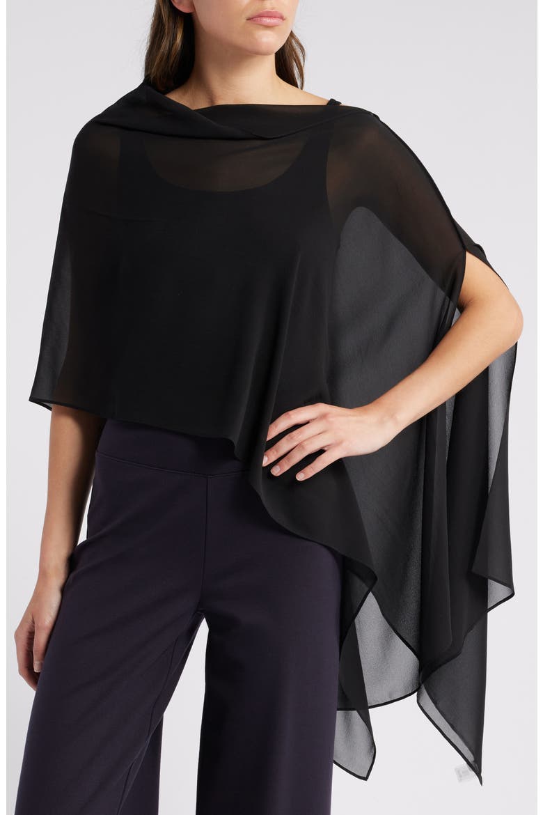 Asymmetric Sheer Silk Wrap, Alternate, color, BLACK