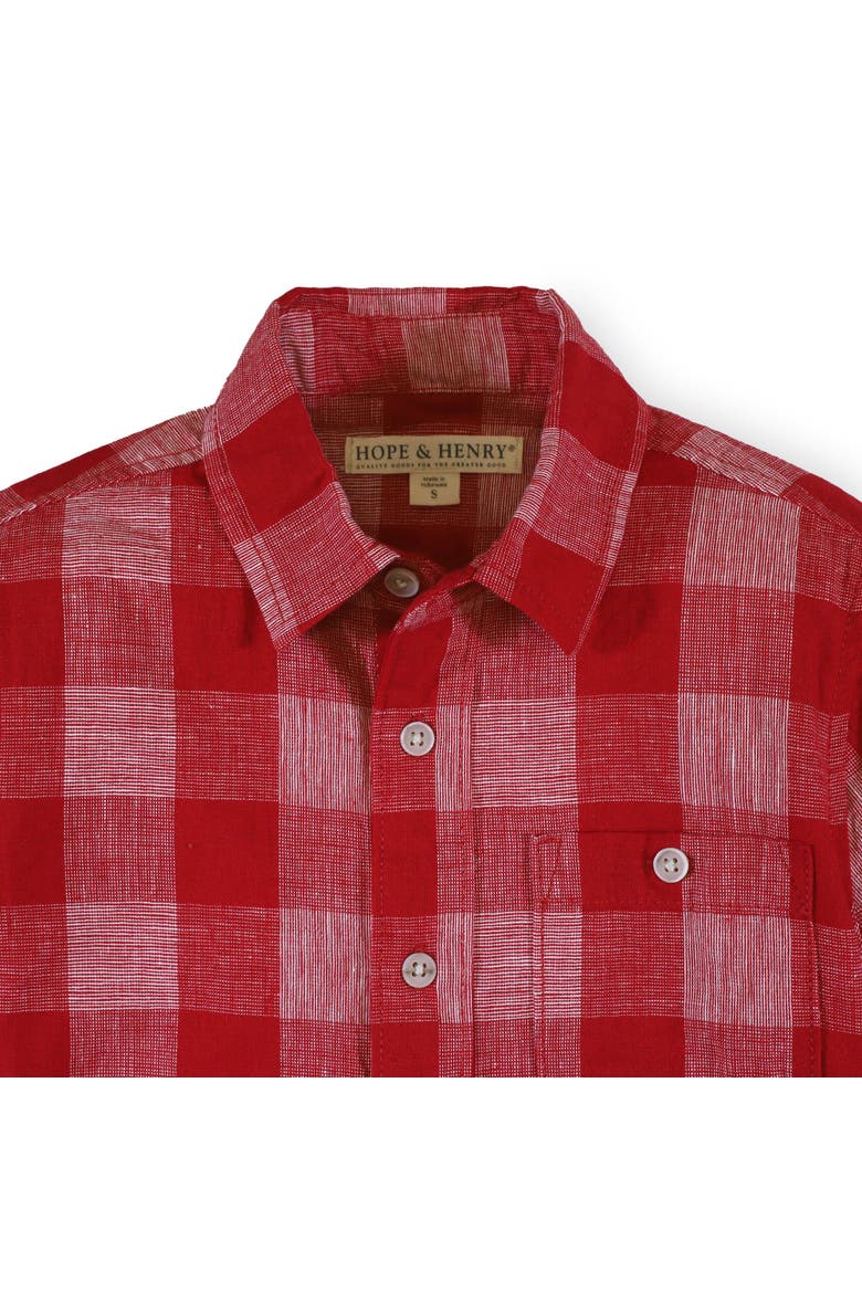 Boys' Linen Short Sleeve Button Down Shirt, Infant, Alternate, color, Red Pencil Check Linen