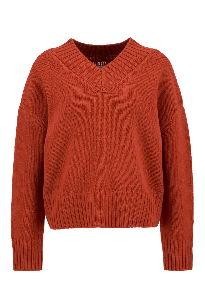 Antonia Merino Wool V-Neck Sweater, Alternate, color, BURNT ORANGE