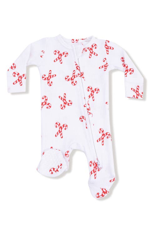 Candy Cane Bow Print Zip Footie (Baby)