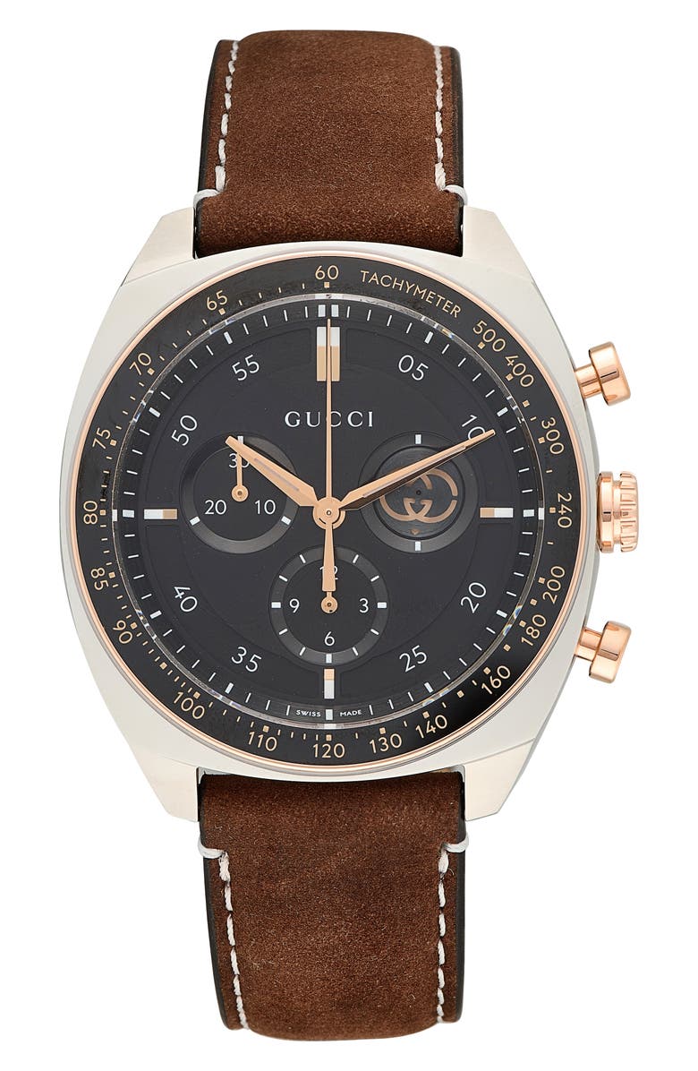 Gucci Interlocking Chronograph Leather Strap Watch, Main, color, 