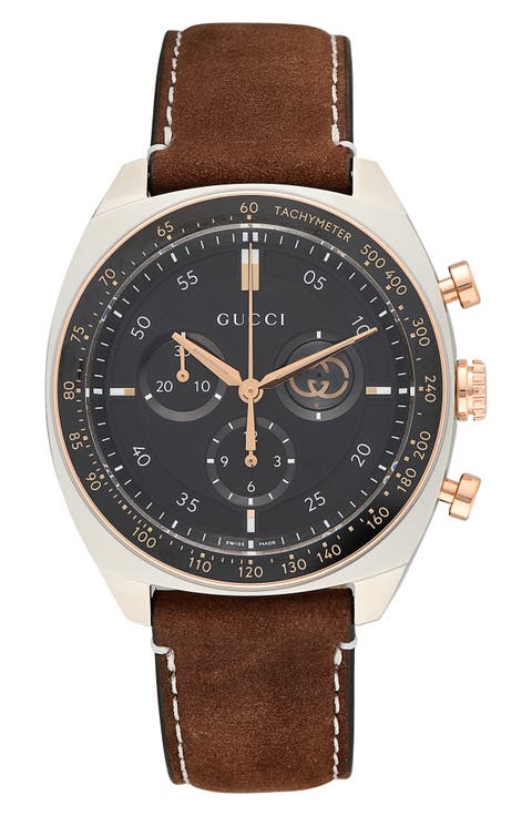 Interlocking Chronograph Leather Strap Watch