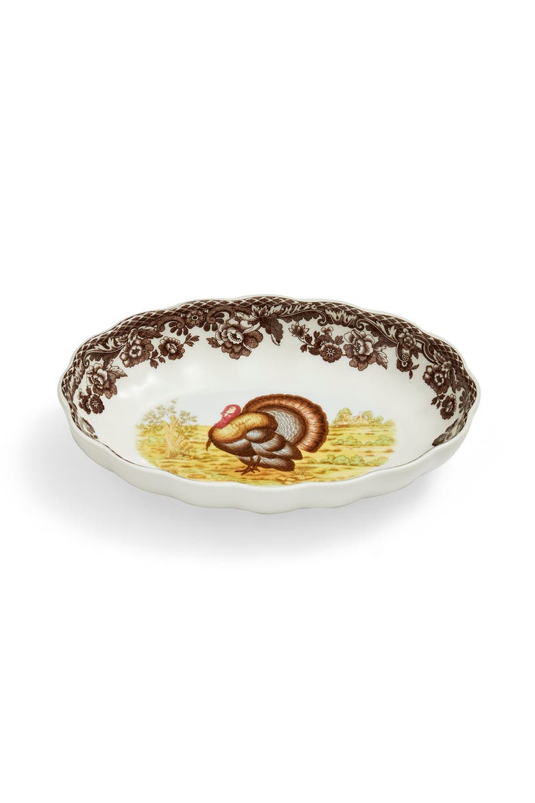 Woodland Turkey 6" Oval Fluted Dish, Alternate, color, Brown