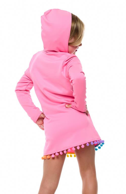 Shop Beach Lingo Kids' Hooded Long Sleeve Cover-up Tunic In Watermelon