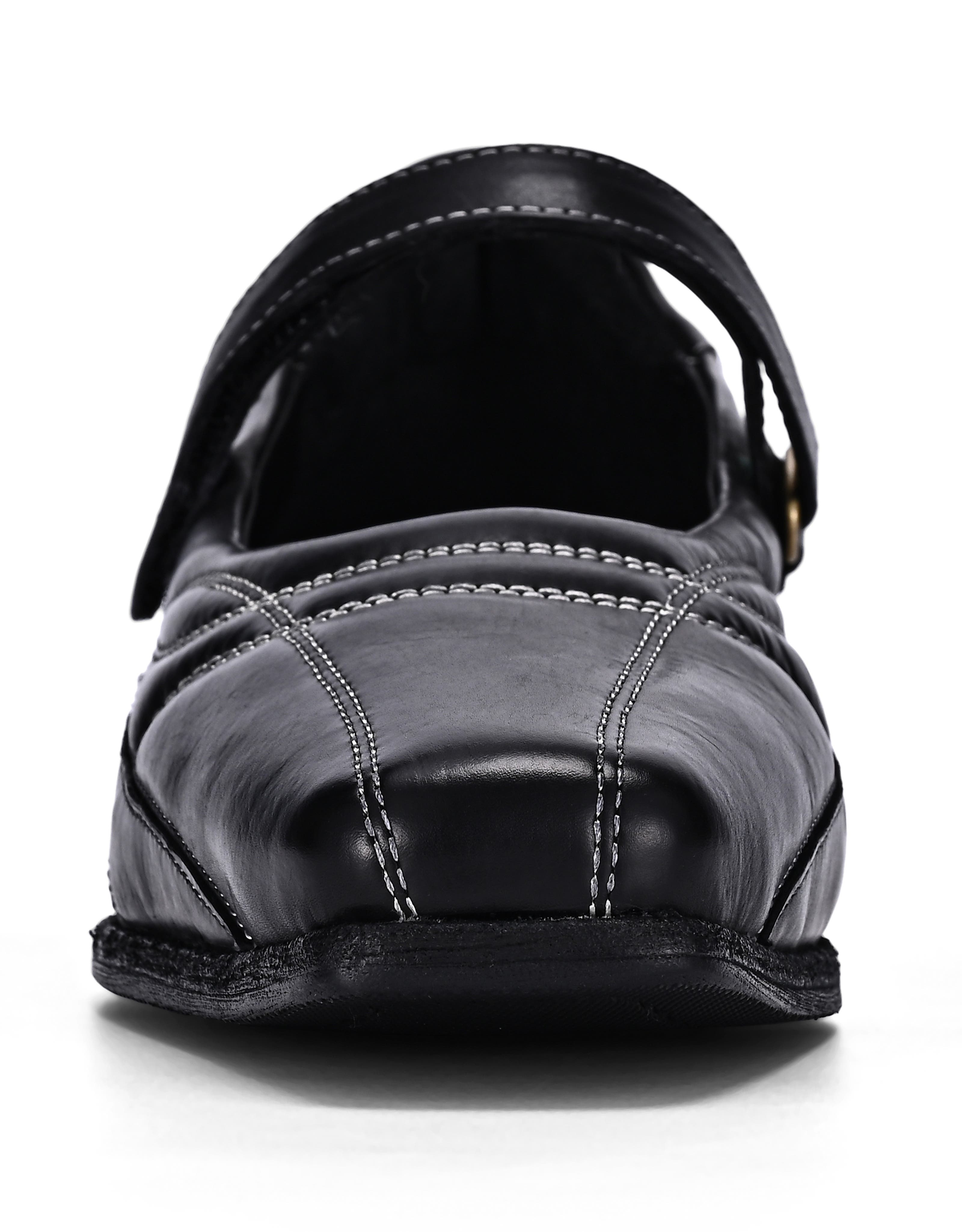 OLD TREND Folk Genuine Leather Artisanal Contrast Stitch Mary Jane Heel, Alternate, color, Black