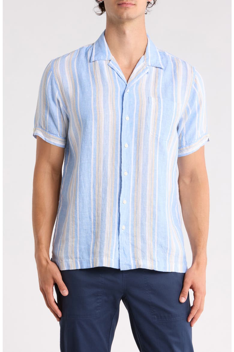 Regular Fit Stripe Linen Camp Shirt, Main, color, BLUE SAND STRIPE