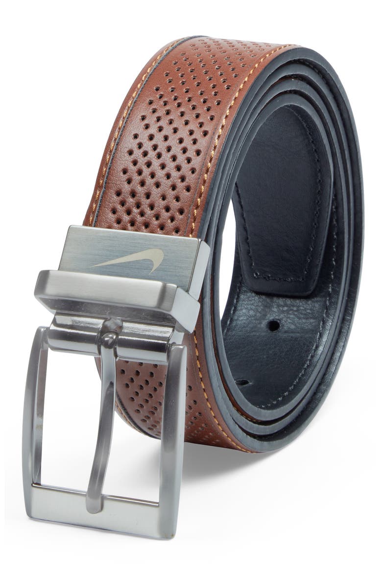 Tour Perforated & Smooth Reversible Leather Belt, Alternate, color, TAN/ BLACK