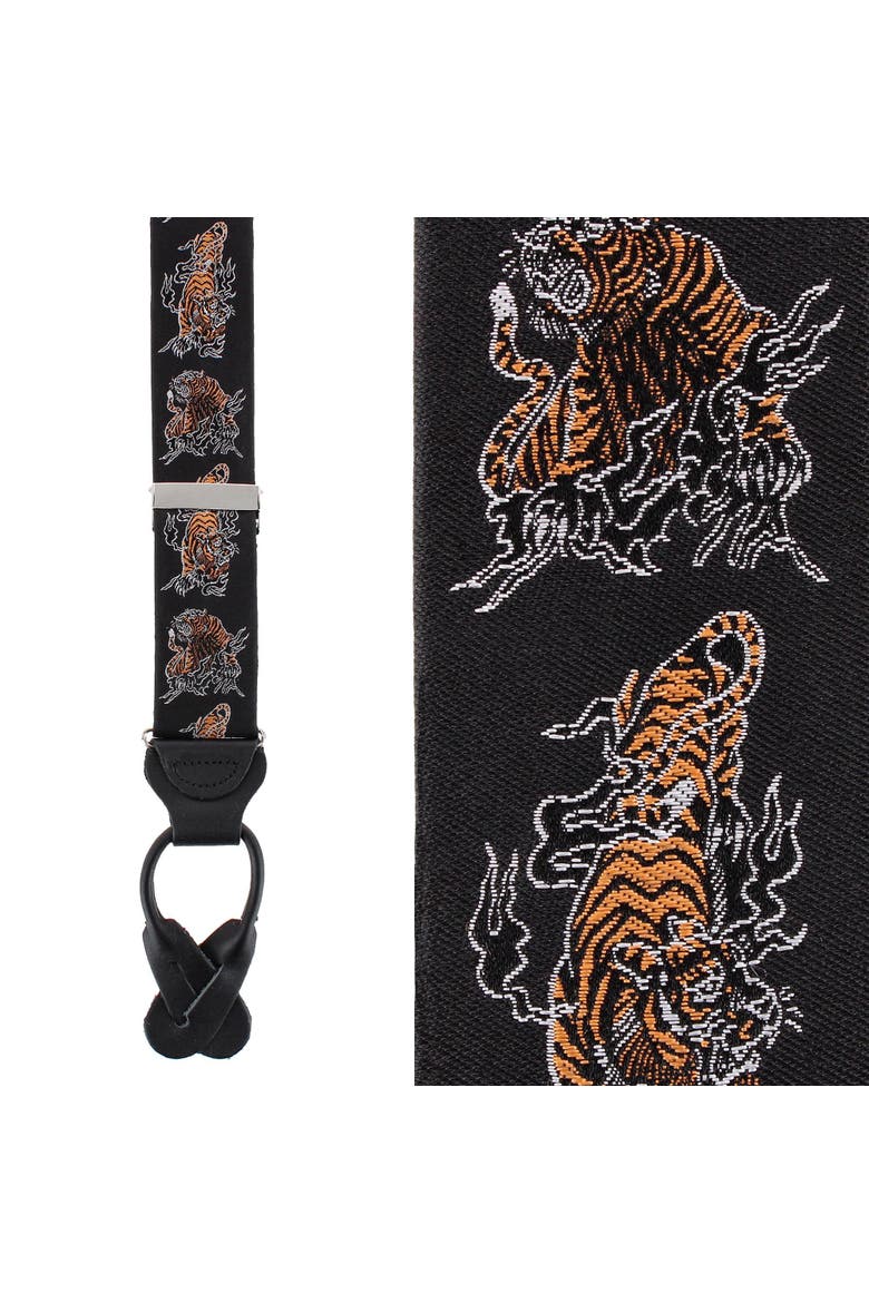 Bengali Crouching Tiger Silk Novelty Button End Suspenders, Main, color, Black