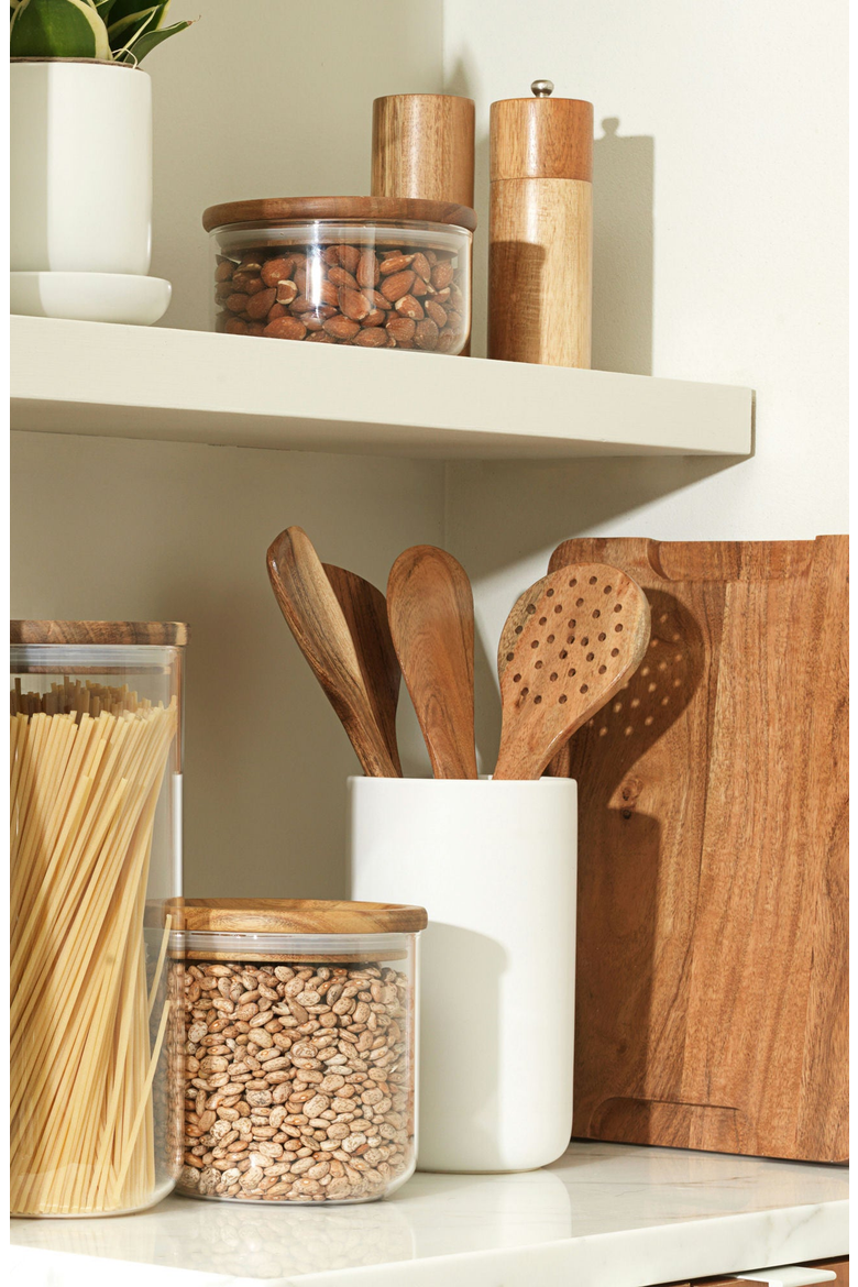 Glass Canisters, Alternate, color, Clear With Acacia Wood Lid