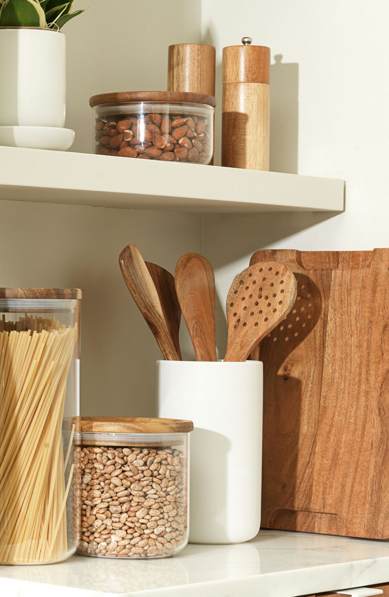 PUBLIC GOODS Glass Canisters, Alternate, color, Clear With Acacia Wood Lid