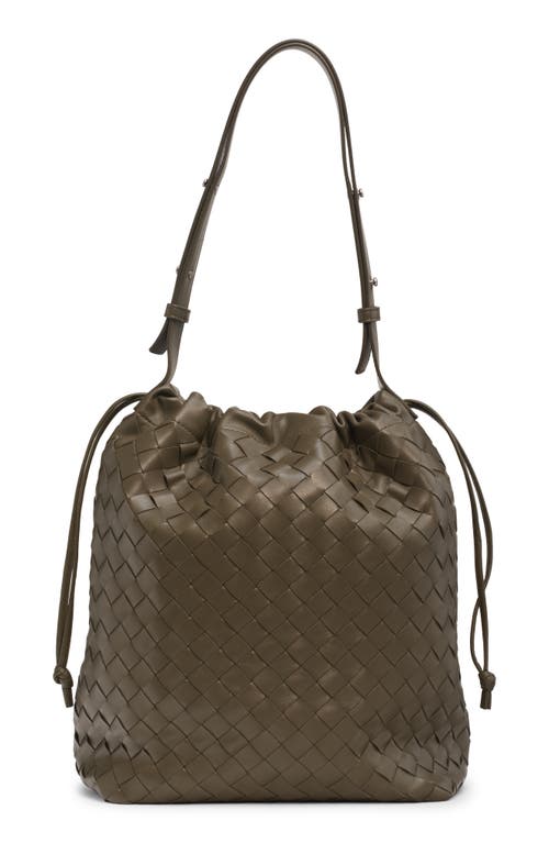 Bottega Veneta Intrecciato Drawstring Leather Bucket Bag In Silver